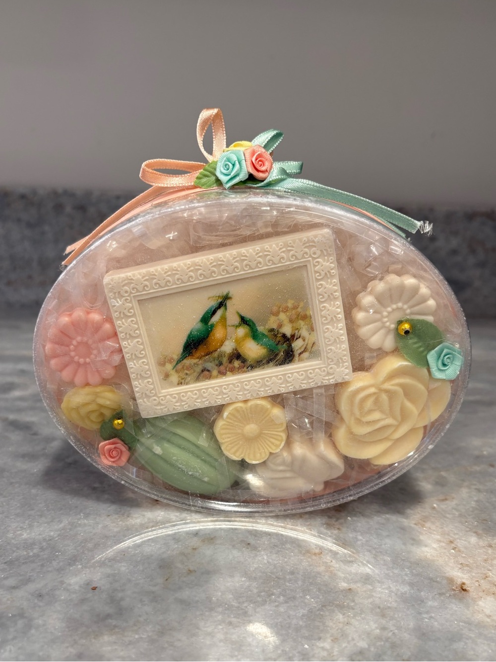 Sealed Vintage Granny Mini Guest Hand Soap Bathroom Gift Set Peach Green Flower